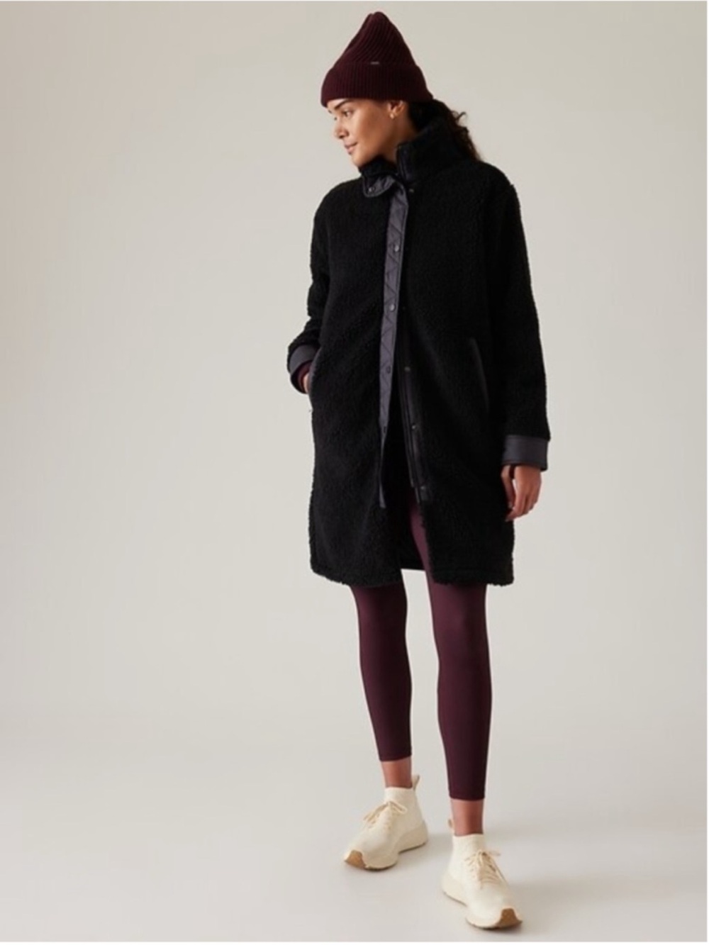 Athleta Cozy Day Hybrid Coat Black Large TALL
